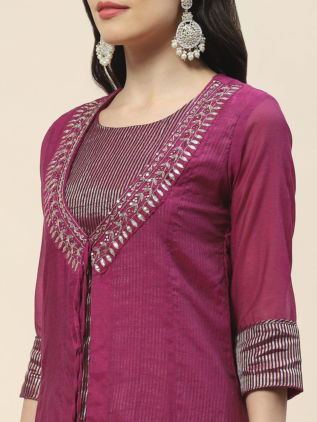 Plain Chanderi Kurta With Pants