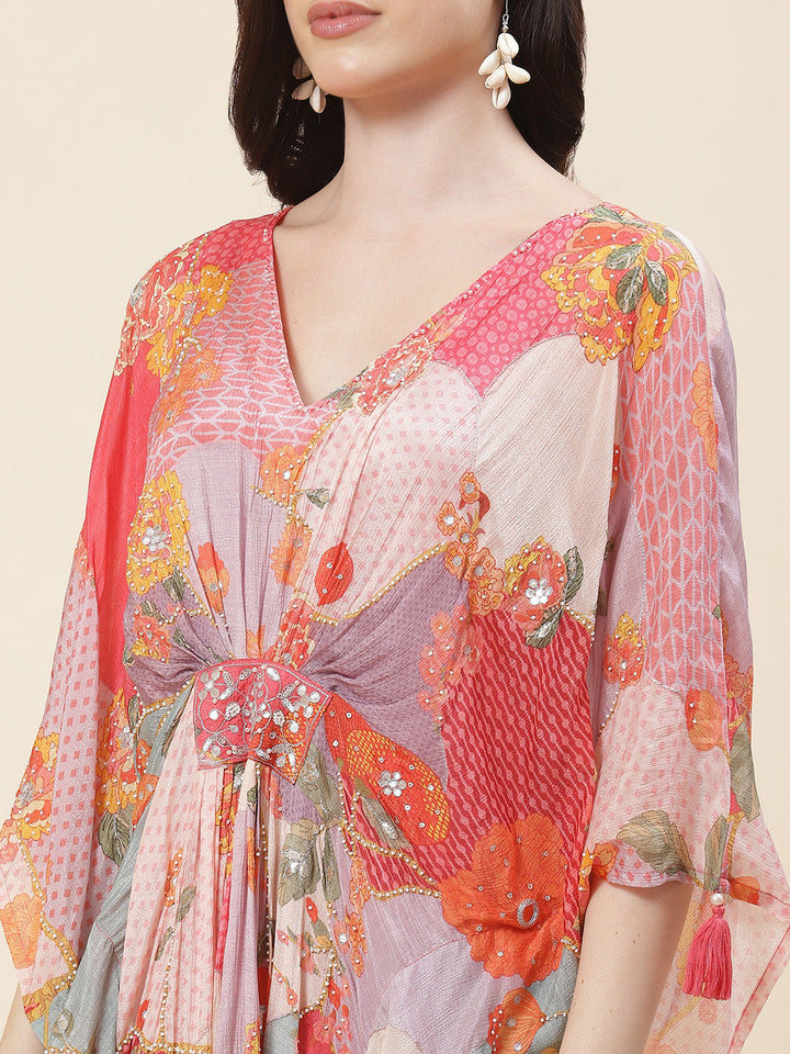 Floral Printed Kaftan Muslin Kurta With Inner