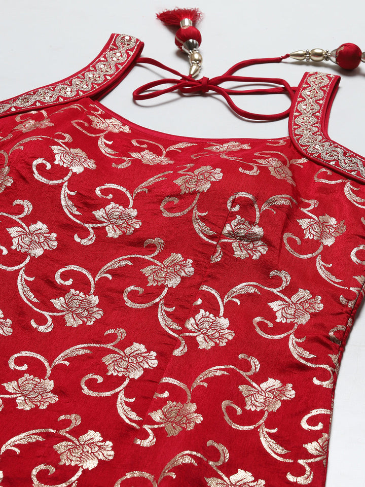 Floral Woven Georgette Kurta With Sharara &amp; Dupatta