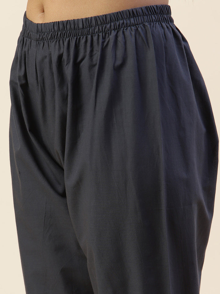 Printed &amp; Yoke Embroidered Chanderi Kurta With Pants