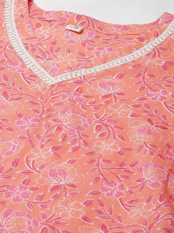 Floral Printed Cotton Kurta With Sharara