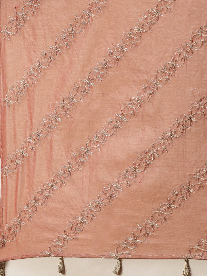 Zari Embroidered Cotton Kurta With Pants &amp; Dupatta