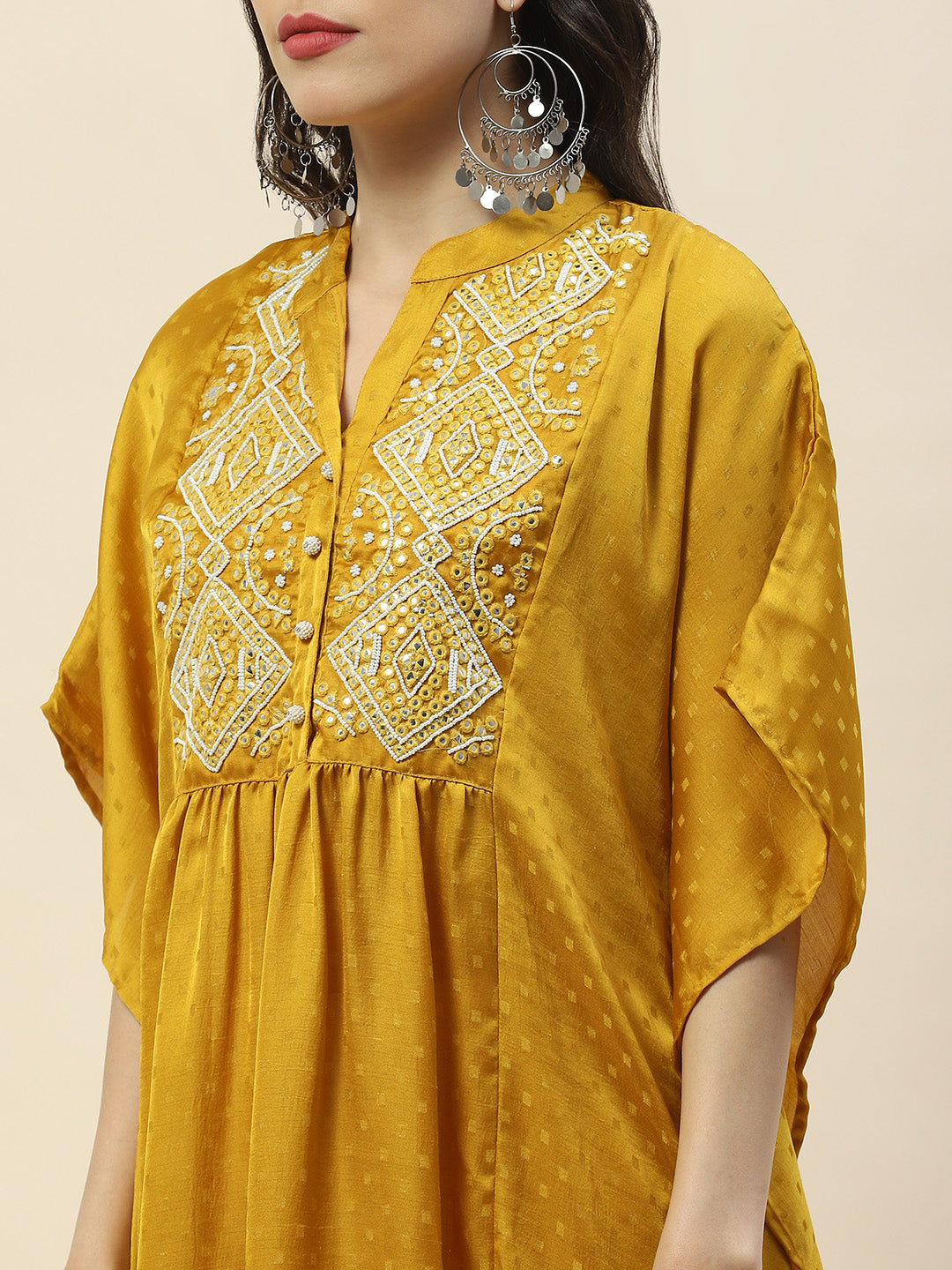 Neck Embroidered Cotton Kaftan Kurta