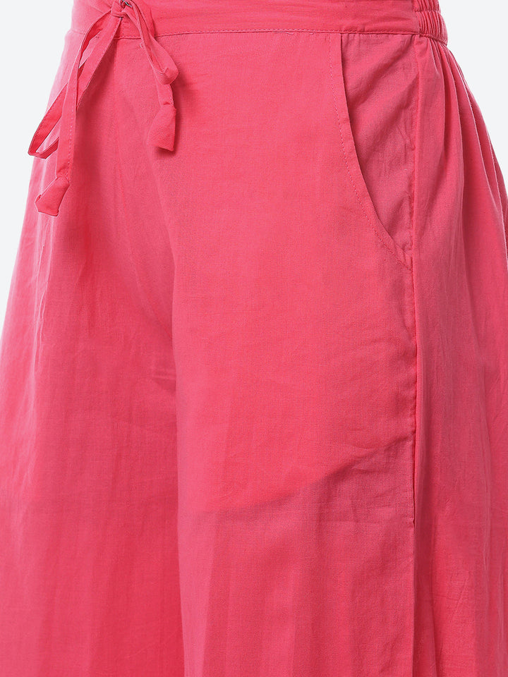Printed Neck Embroidered Cotton Kurta With Pant