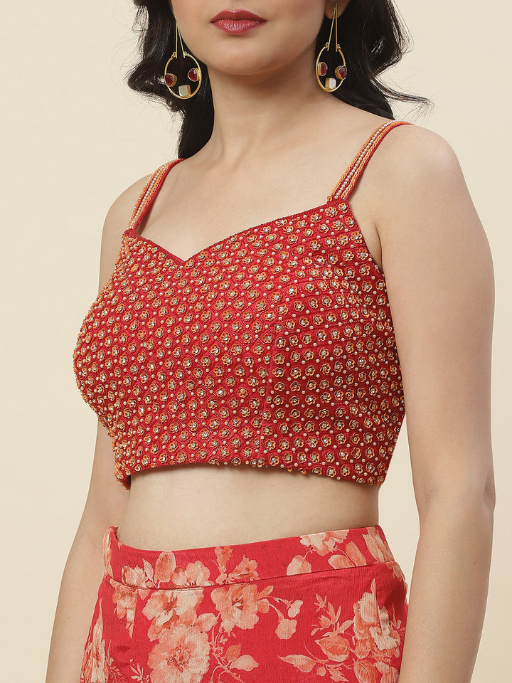 Floral Printed Crepe Choli With Skirt &amp; Dupatta
