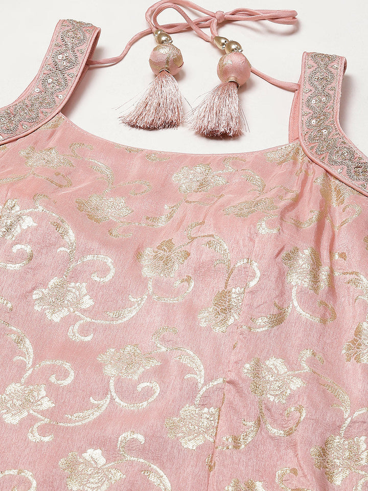 Floral Woven Georgette Kurta With Sharara &amp; Dupatta