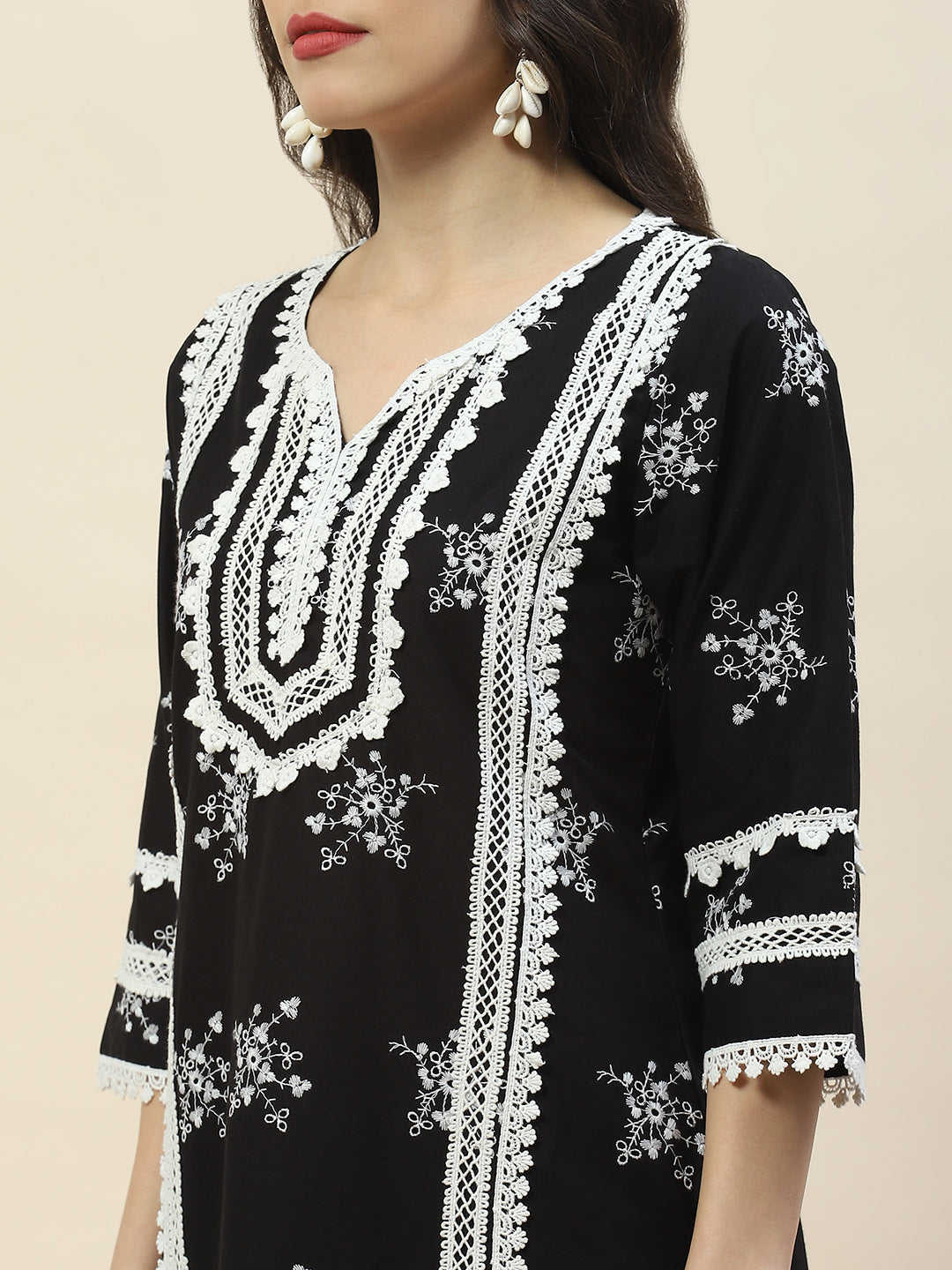 Embroidered Cotton Suit Set With Dupatta