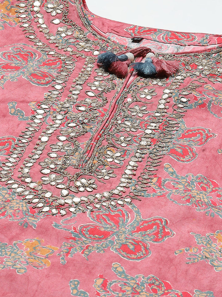 Printed With Yoke Embroidered Muslin Kurta