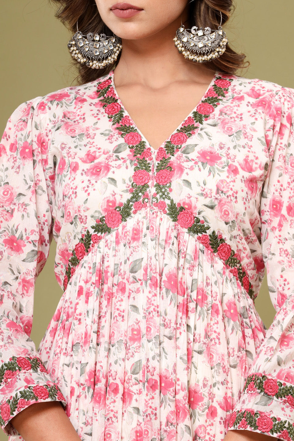 Floral Printed Cotton Kurta With Pants &amp; Dupatta