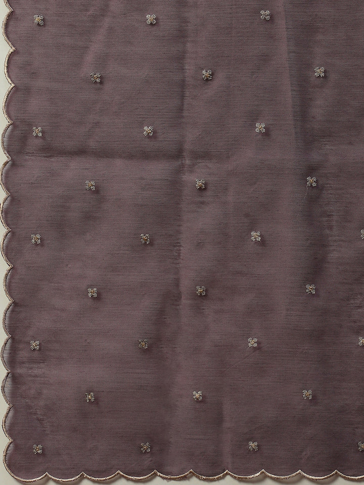 Resham Neck Embroidered Chanderi Kurta With Pants &amp; Dupatta