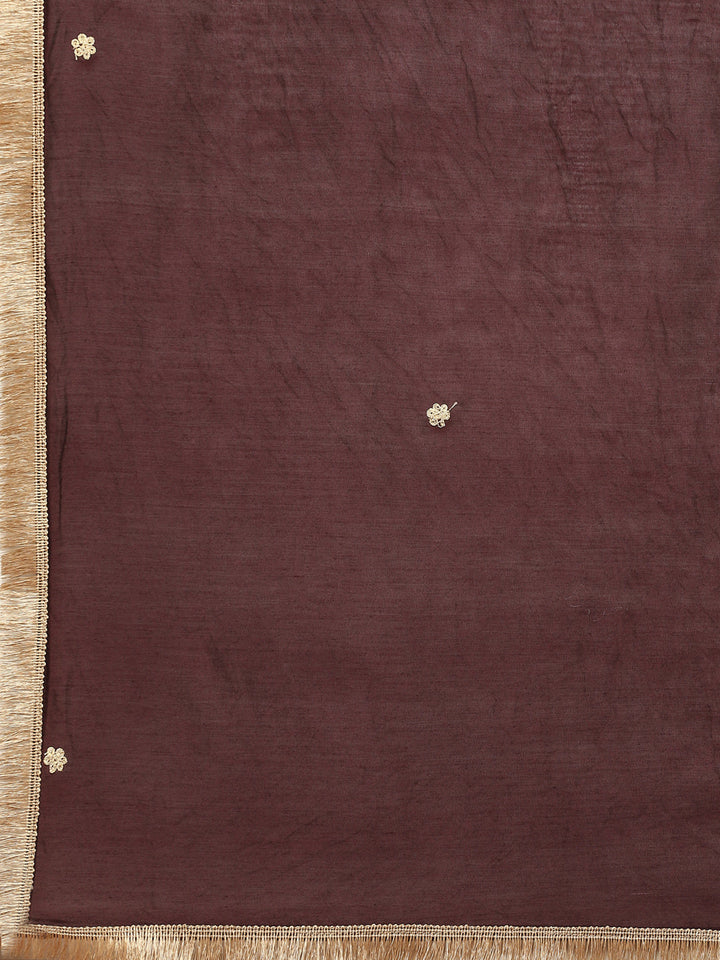 Zari Neck Embroidered Booti Chanderi Kurta With Pant &amp; Dupatta