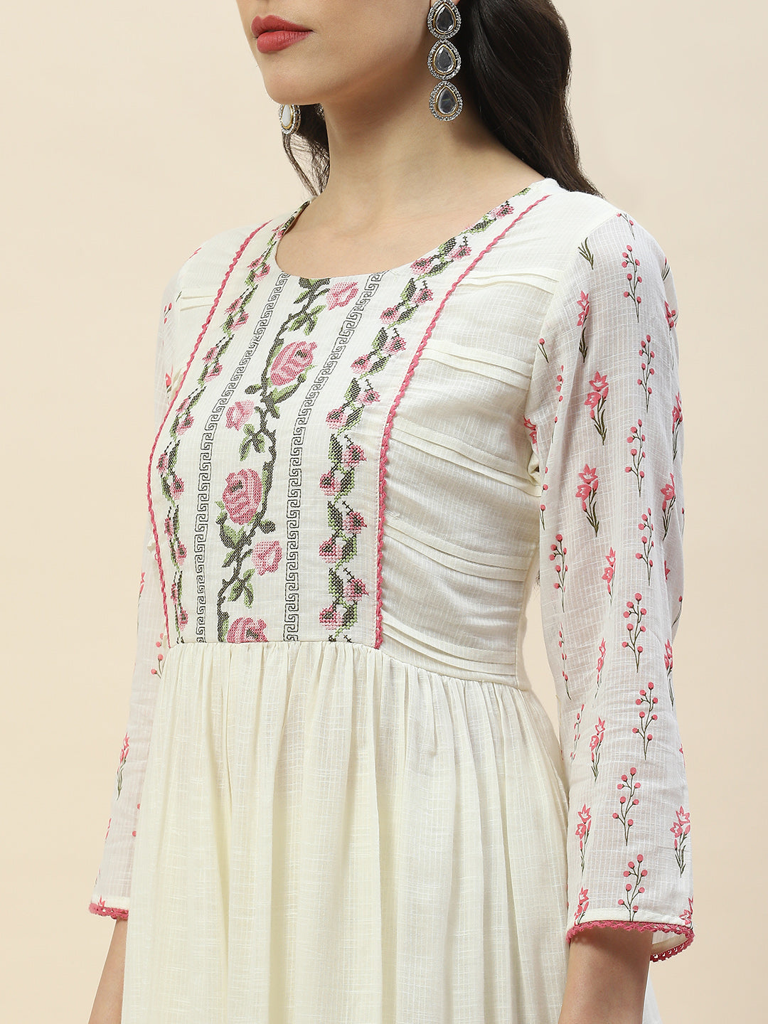 Yoke Embroidered Cotton Anarkali Kurta