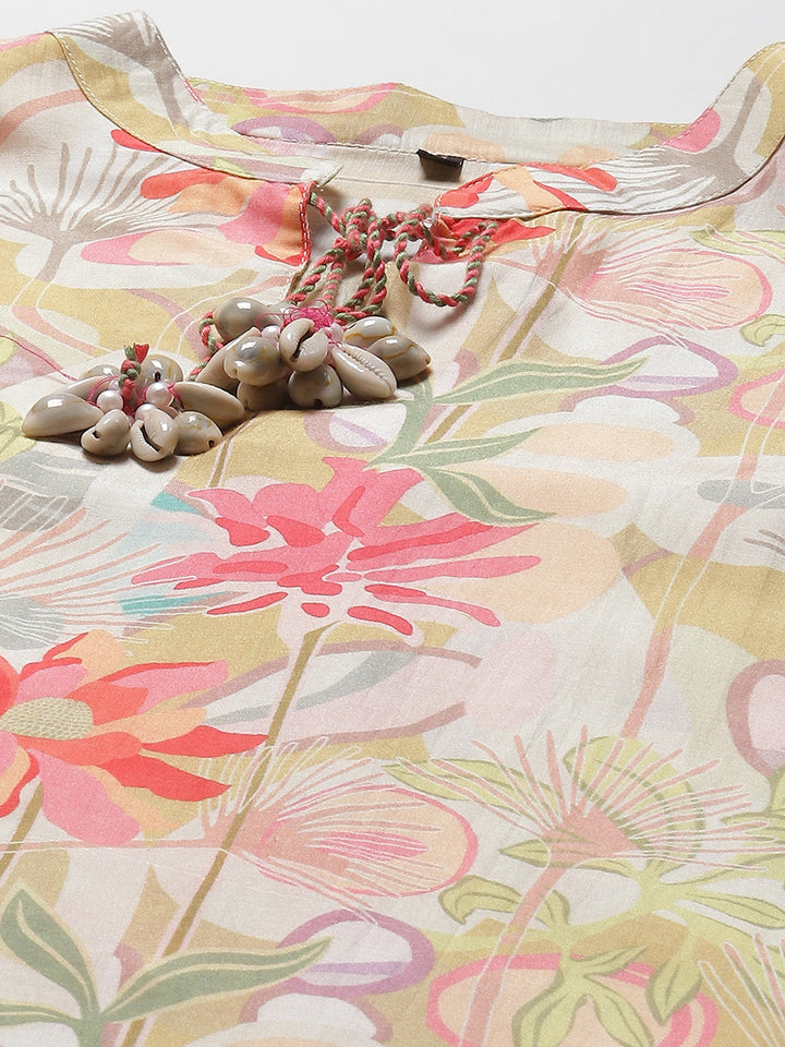 Floral Printed Muslin Kurti With Pants