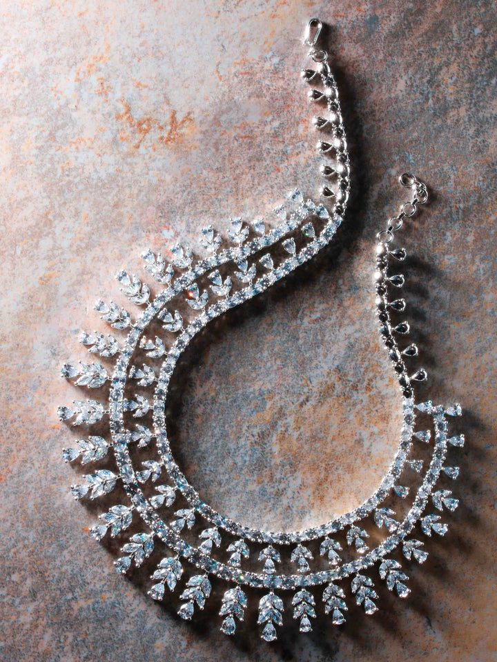 AD Silver Necklace With Earrings
