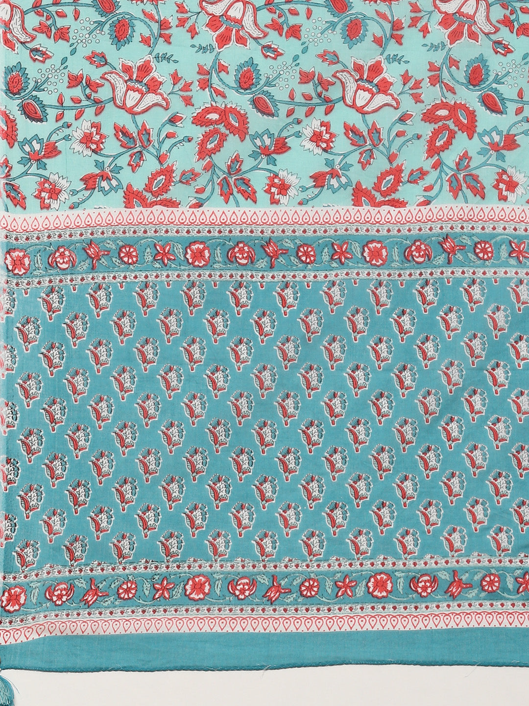 Block Printed Cotton Kurta With Pants &amp; Dupatta