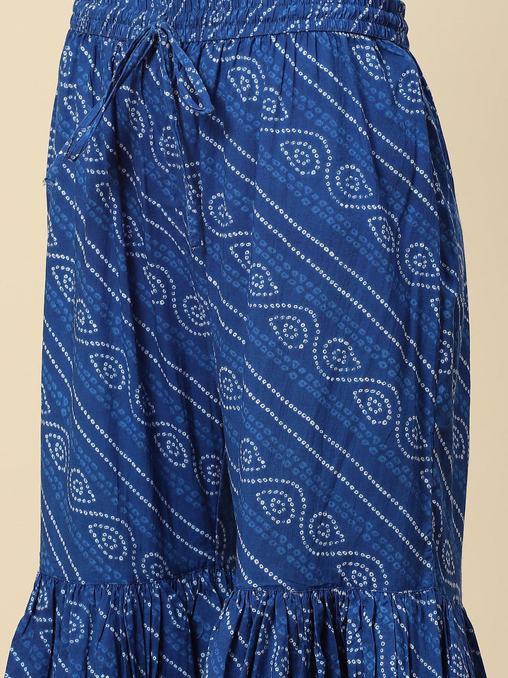 Leheriya Printed &amp; Embroidered Cotton Kurta With Sharara