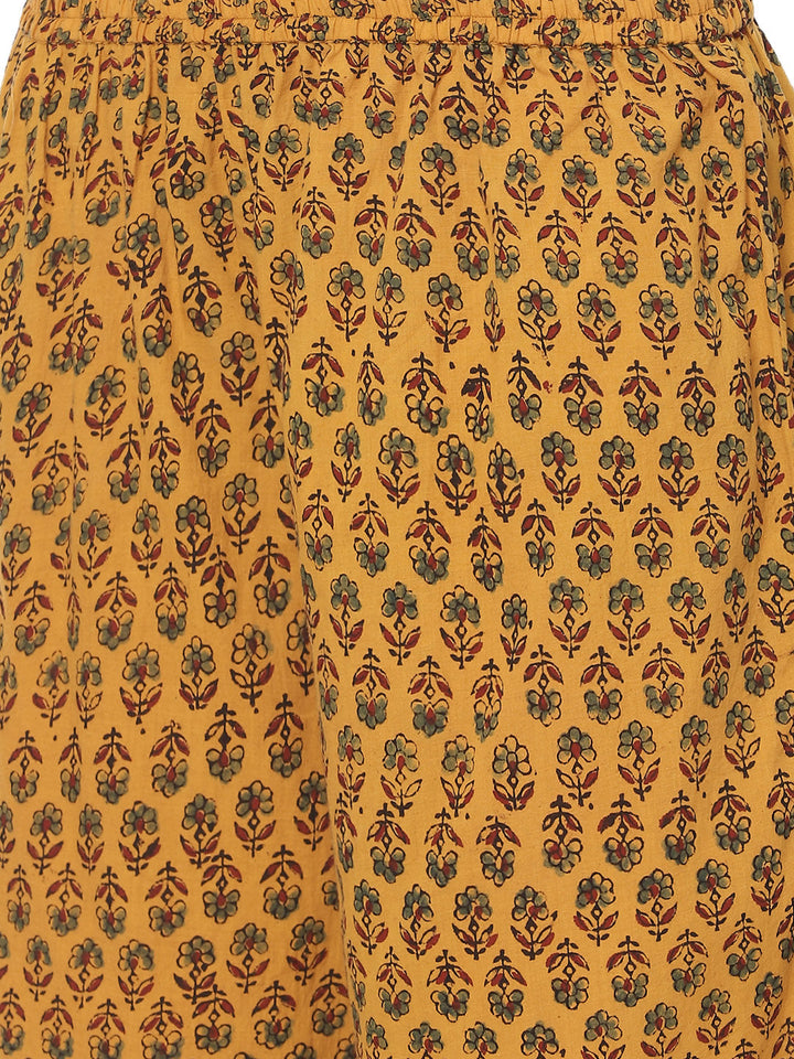 Printed Gota Neck Work Cotton Kurti With Palazzo