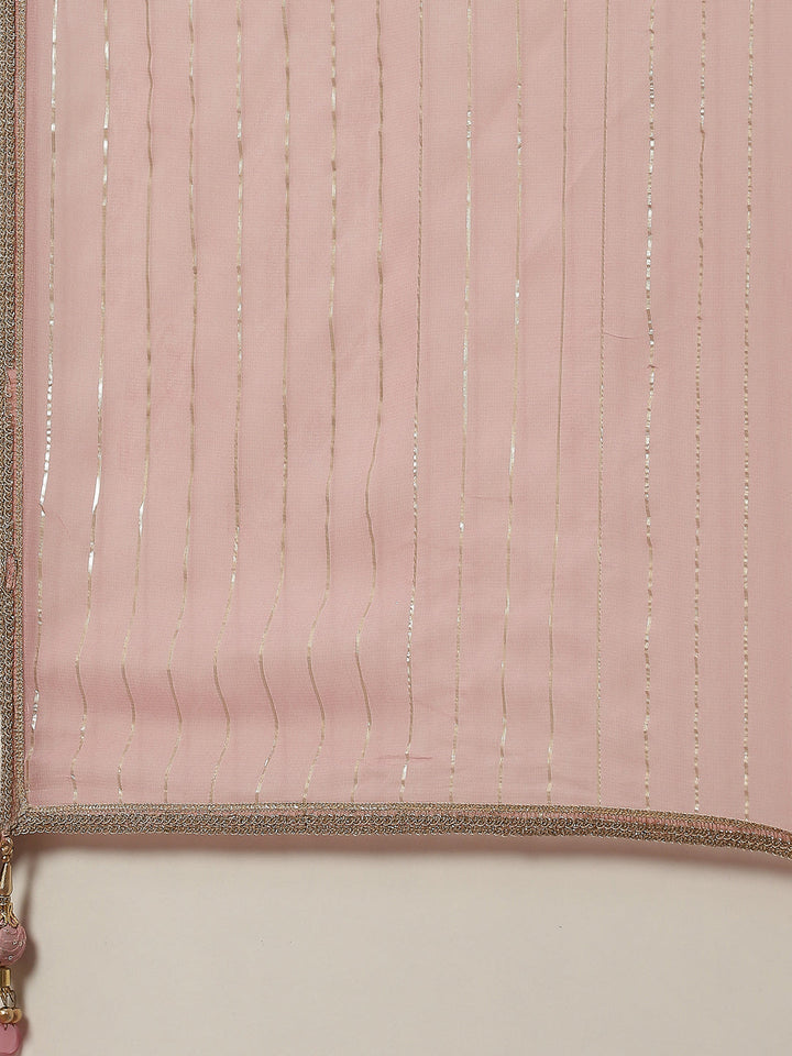 Sequin Embroidered Georgette Kurta With Sharara &amp; Dupatta