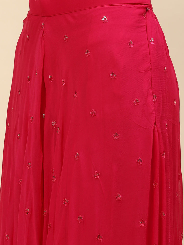 Bandhani Printed Georgette Crop Top With Palazzo &amp; Jacket