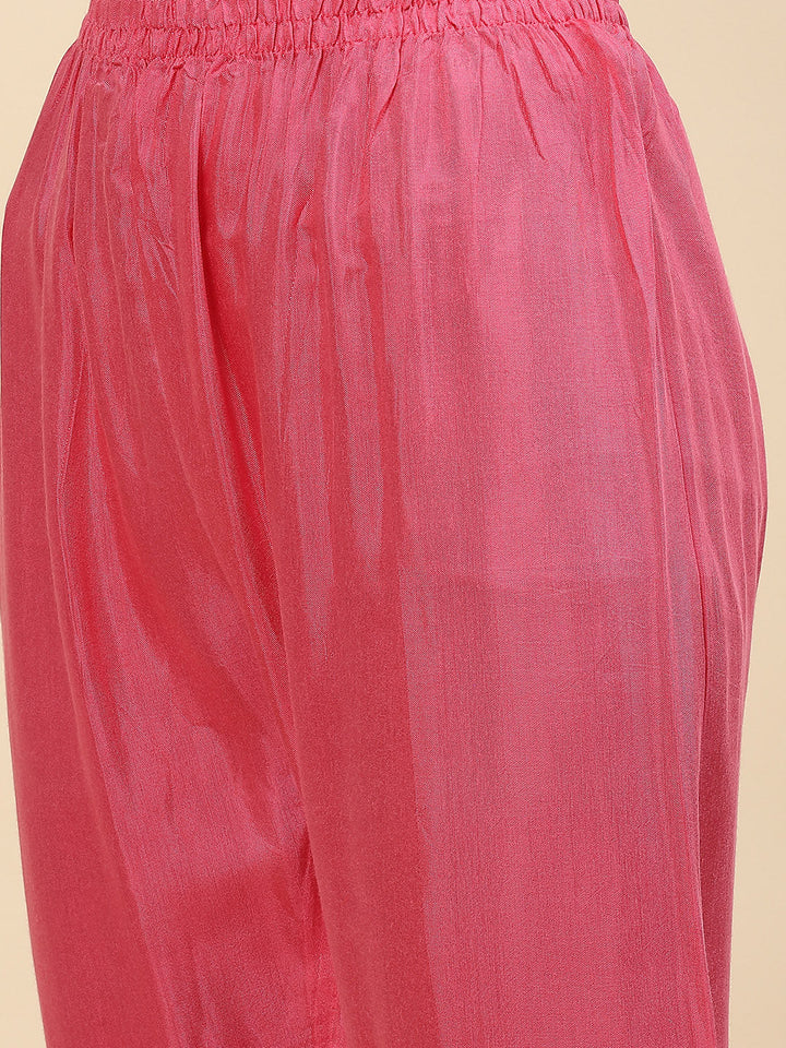 Zari Embroidered &amp; Printed Cotton Kurta With Pants