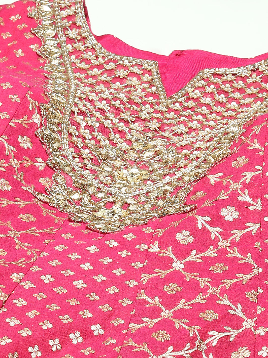 Zari Jaal Chanderi Anarkali Kurta With Churidar &amp; Dupatta
