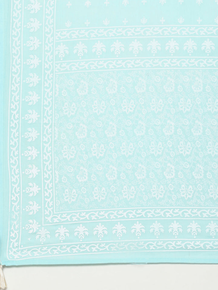 Resham Neck Booti Printed Cotton Kurta With Pant &amp; Cotton Dupatta
