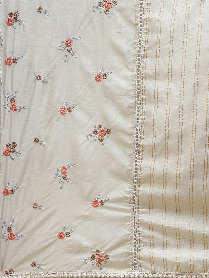 Floral Printed Cotton Kurta With Pants &amp; Cotton Dupatta
