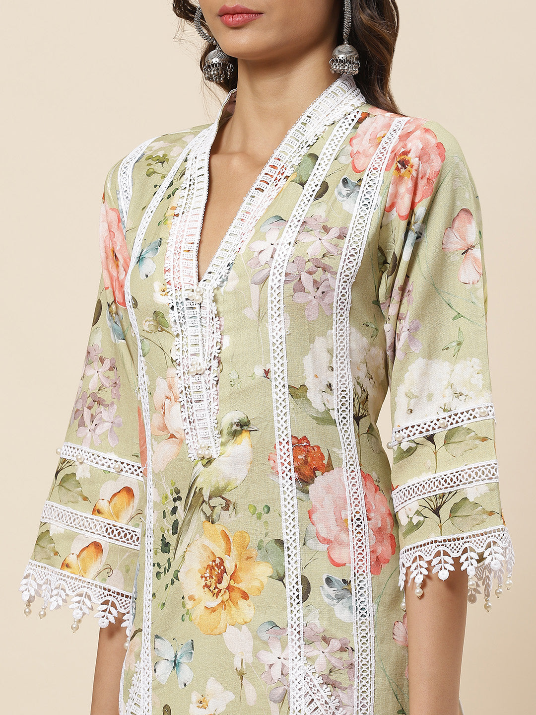 Floral Printed Cotton Kurta With Pants