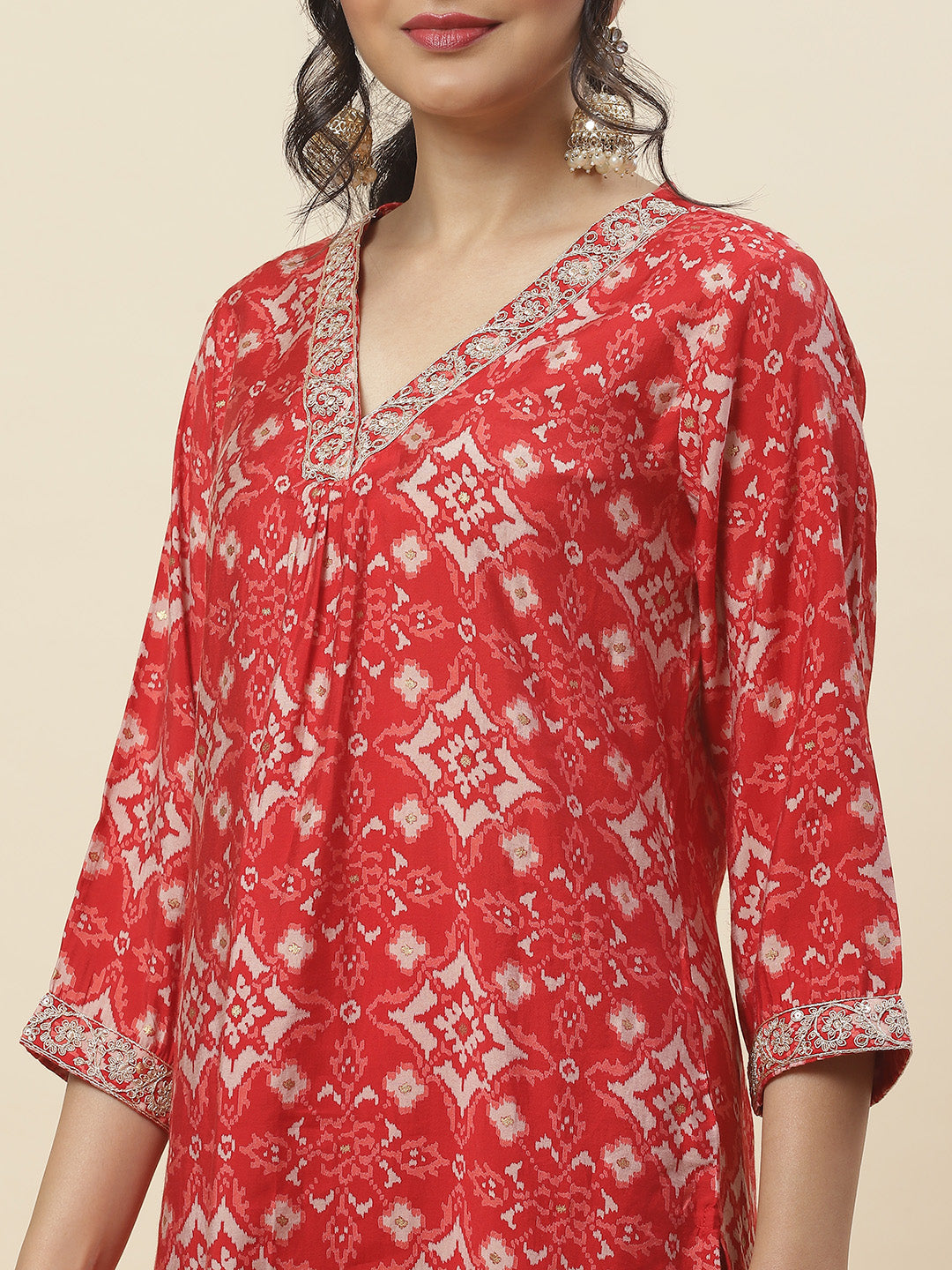 Floral Printed Cotton Kurta With Pants &amp; Dupatta