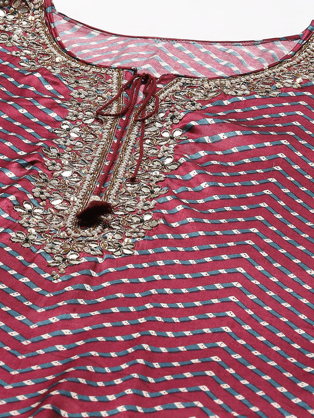 Printed With Yoke Embroidered Satin Kurta