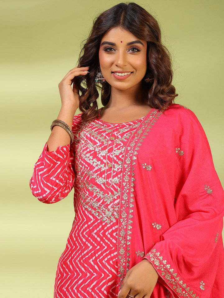 Printed Muslin Kurta With Pants &amp; Dupatta