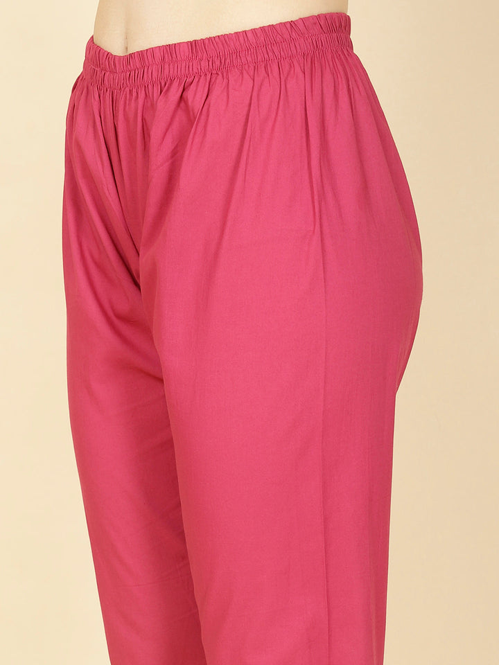 Neck Gota Patti &amp; Printed Chanderi Kurta With Pants &amp; Dupatta