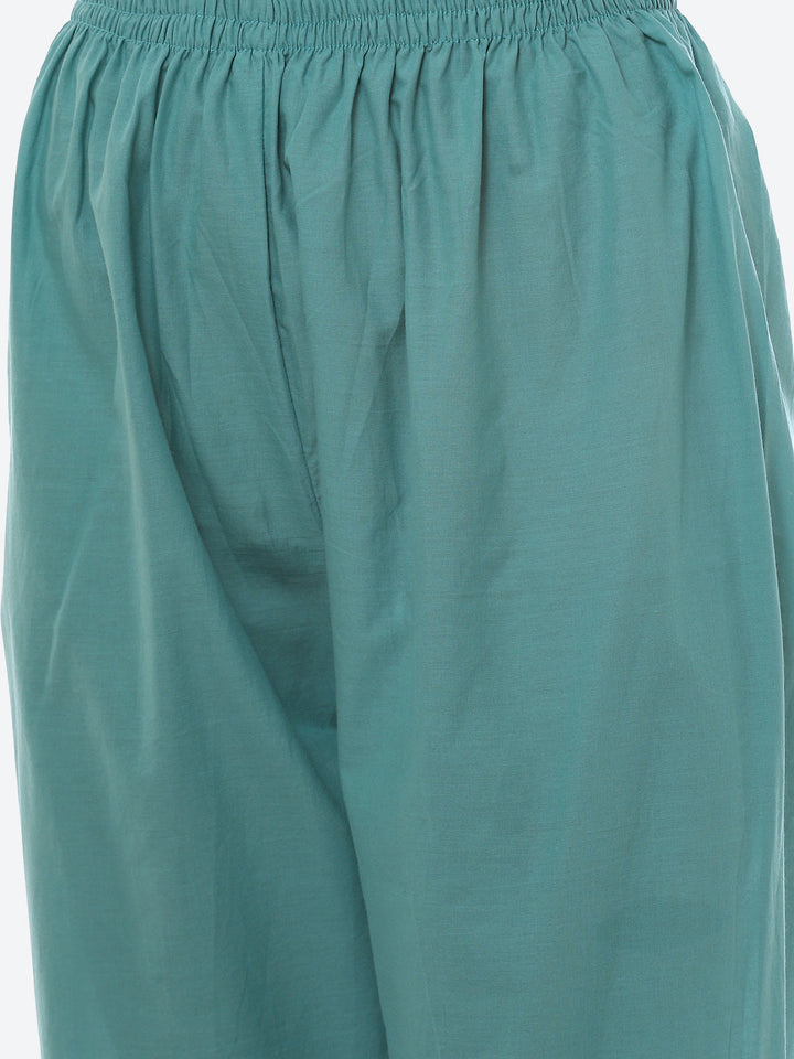 Mirror Work Printed Cotton Kurta With Pant