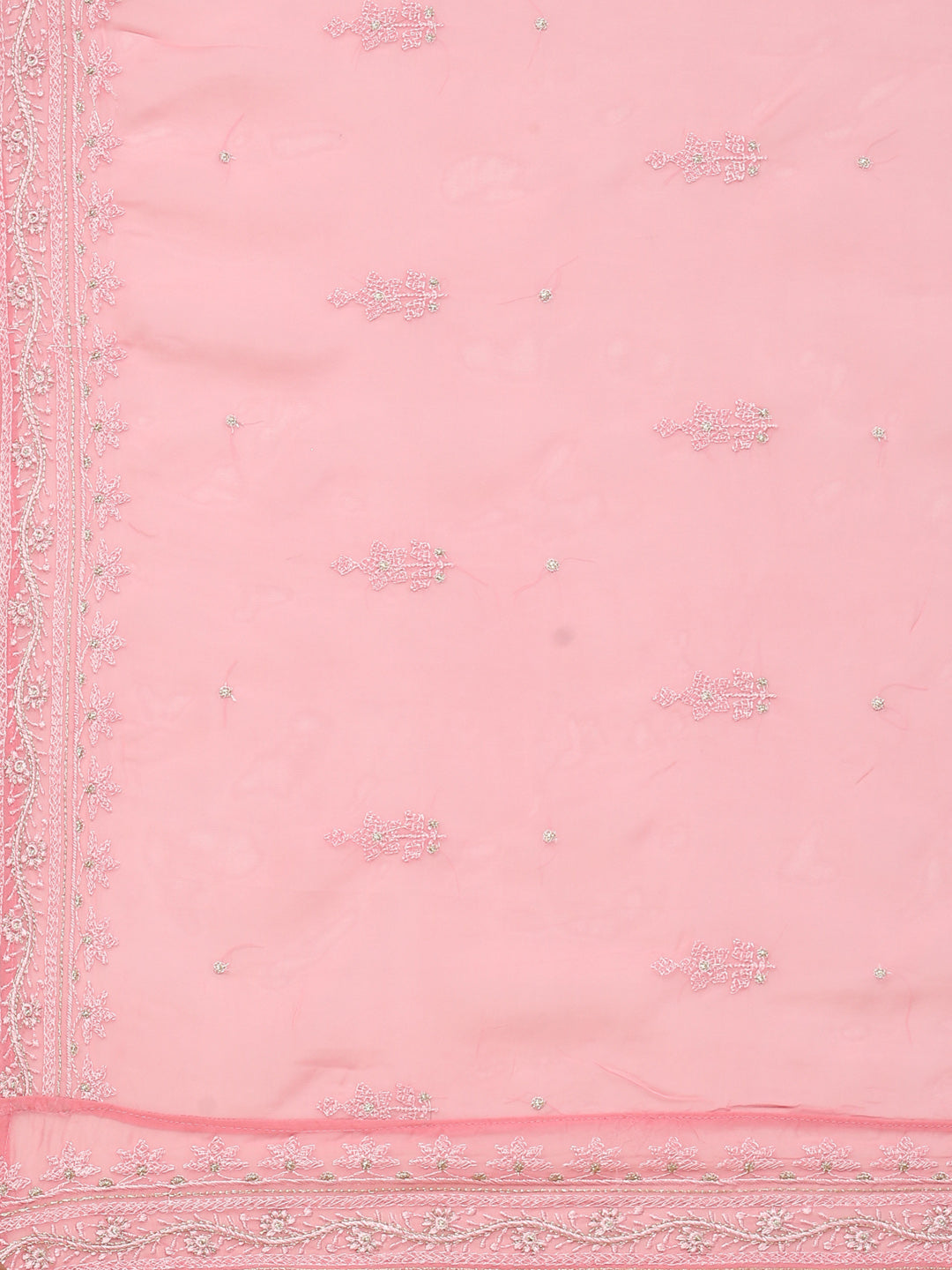 Resham Embroidered Booti Organza Kurta With Pants &amp; Dupatta