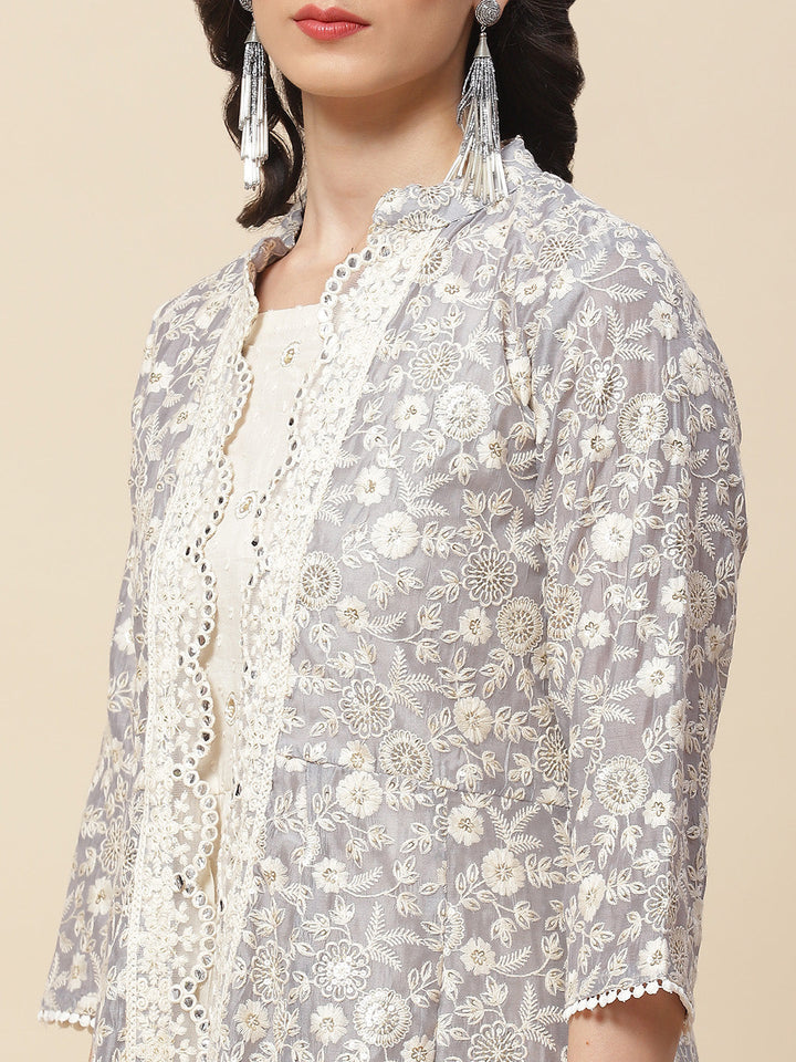 Embroidered Cotton Gown With Jacket