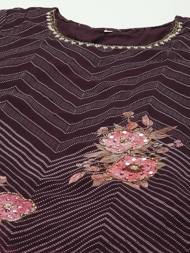 Floral Printed Georgette Kurta With Pants &amp; Dupatta