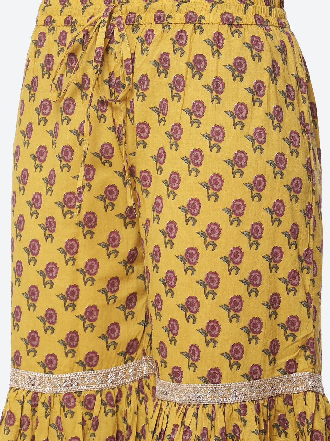 Floral Printed Gota Work Cotton Kurti With Sharara
