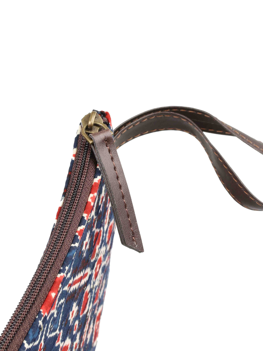 Navy Blue &amp; Maroon Printed Cotton Handbag With Pouch