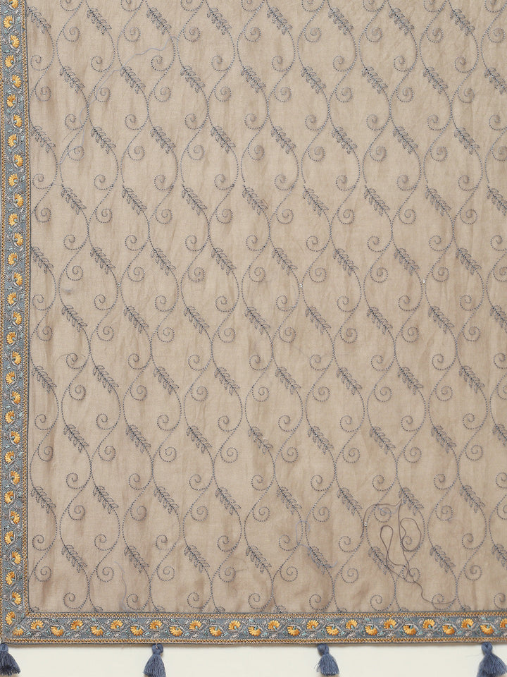 Resham Booti Cotton Kurta With Pant &amp; Dupatta