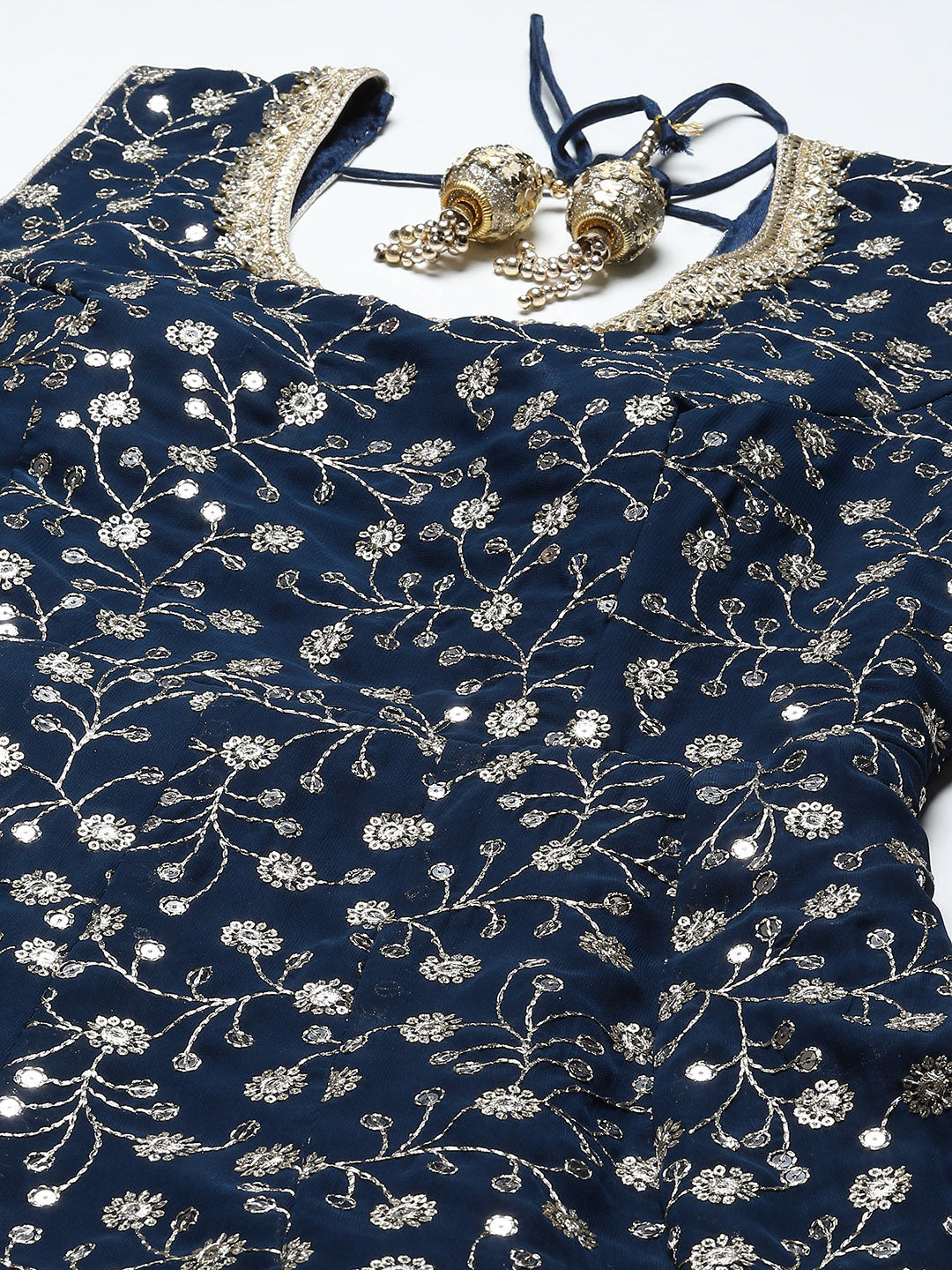 Sequin Embroidered Georgette Anarkali Kurta With Dupatta