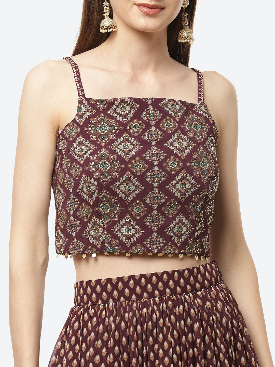 Paisley Printed Crepe Jacket With Lehenga Choli And Net Dupatta