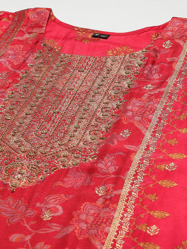 Floral Printed Handloom Kurta With Pants &amp; Dupatta