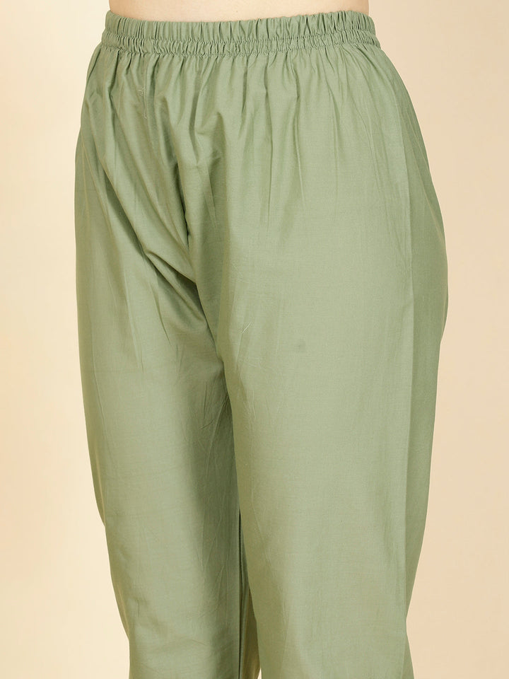 Floral Printed Cotton Anarkali Kurta With Pants