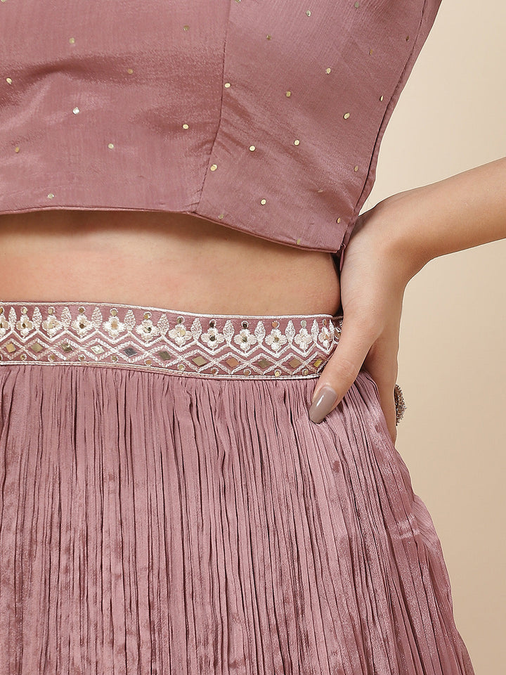 Resham Embroidered Crepe Choli With Lehenga &amp; Jacket