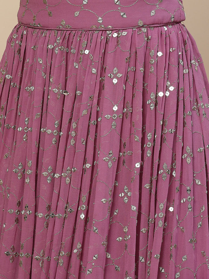 Sequin Embroidered Georgette Lehenga With Choli &amp; Net Dupatta