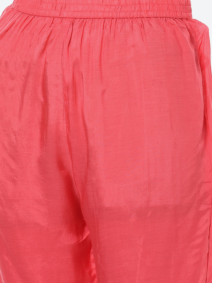 Mirror Work &amp; Printed Muslin Kurta With Pant &amp; Chiffon Dupatta
