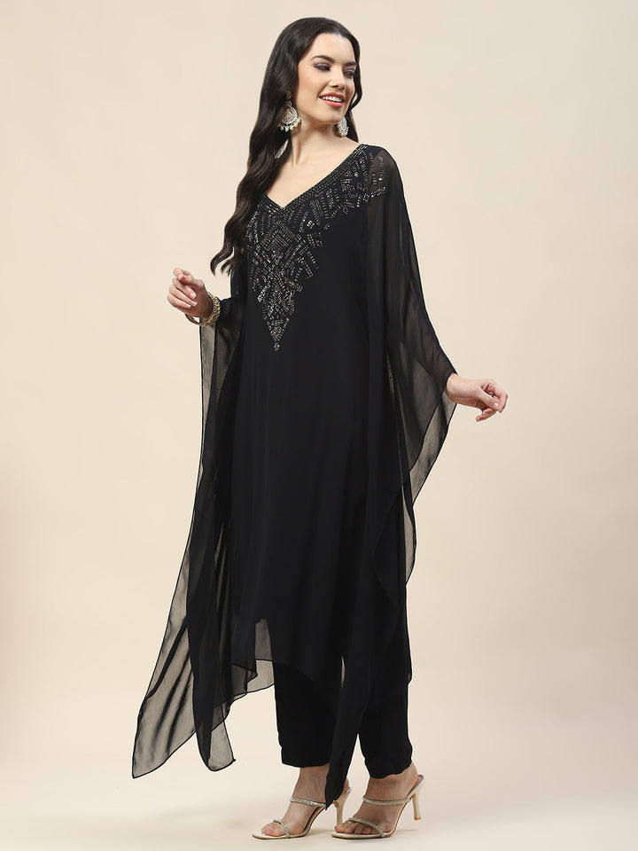 Neck Embroidered Georgette Kurta With Pants