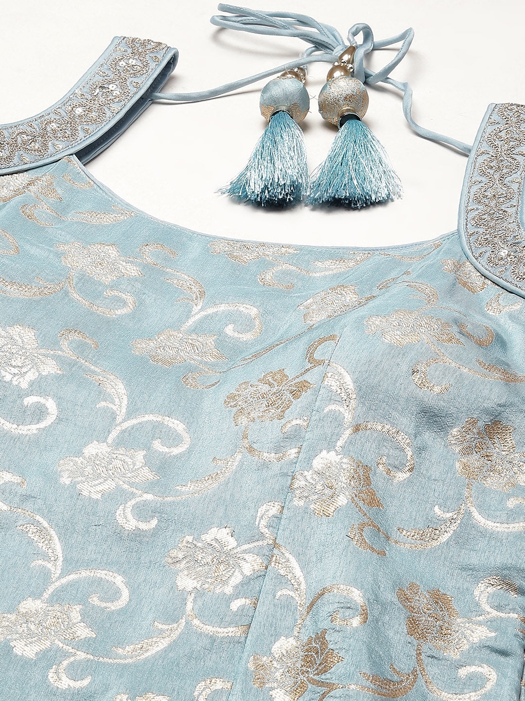 Floral Woven Georgette Kurta With Sharara &amp; Dupatta
