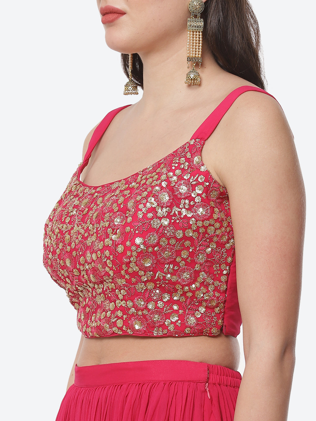 Embroidered Georgette Top With Pleated Palazzo &amp; Jacket