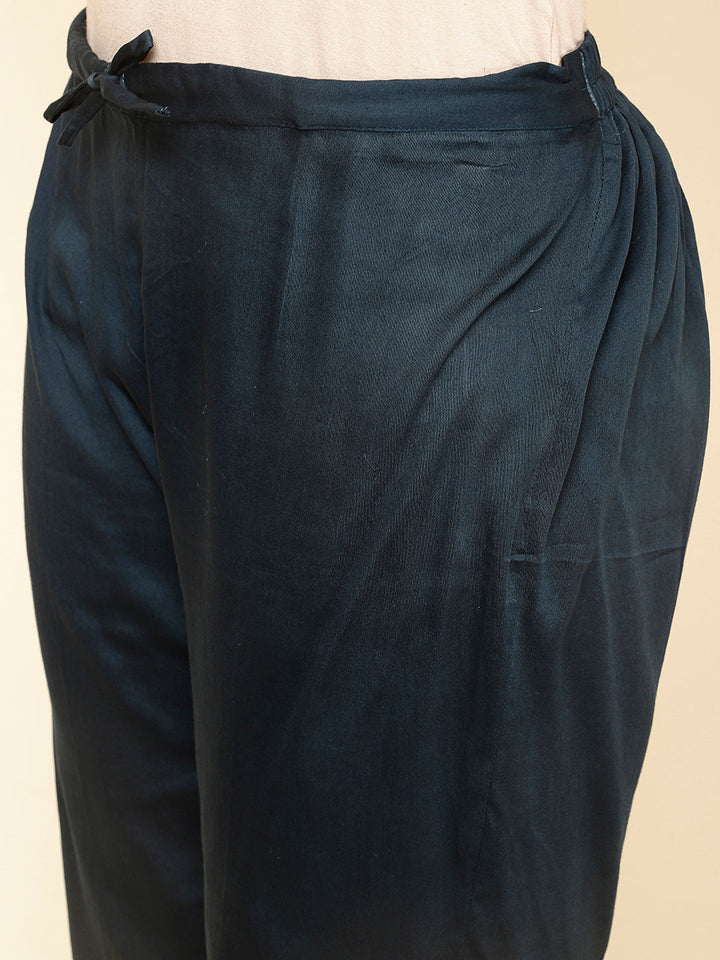 Embroidered Cotton Kurta With Pants &amp; Dupatta